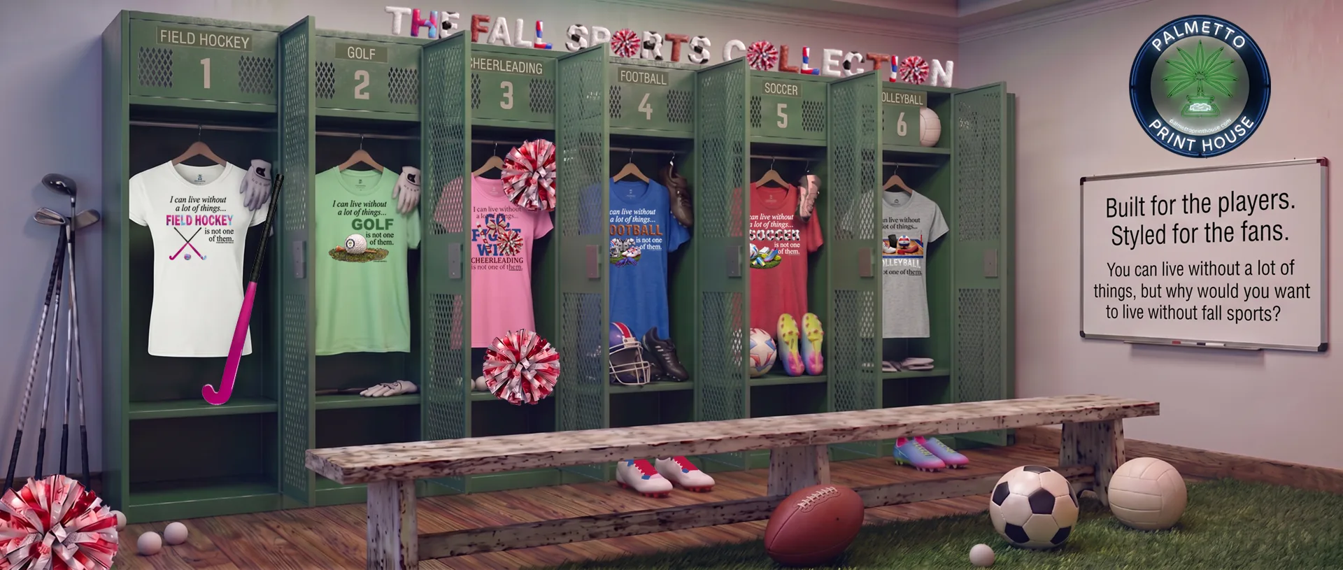 The Fall Sports Collection — football, cheerleading, soccer, volleyball and golf tees